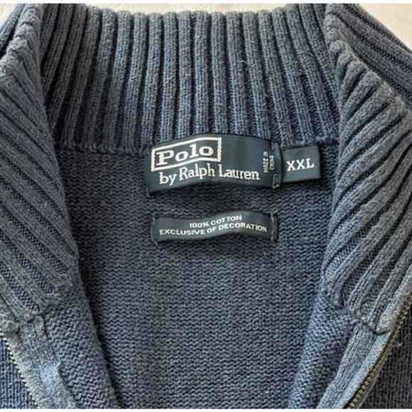 Polo Ralph Lauren Men’s Blue Sweater Size XXL 100% Cotton 1/4 Zip Mock Neck - Picture 10 of 13